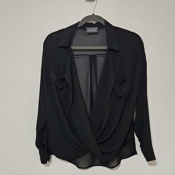Astr Tops - ASTR Sheer faux wrap long sleeve top see description for sizing